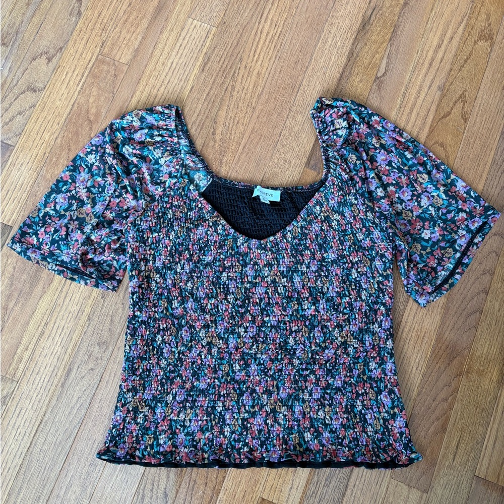 Evereve Floral Smocked Sleeve Top XL - Picture 2 of 3